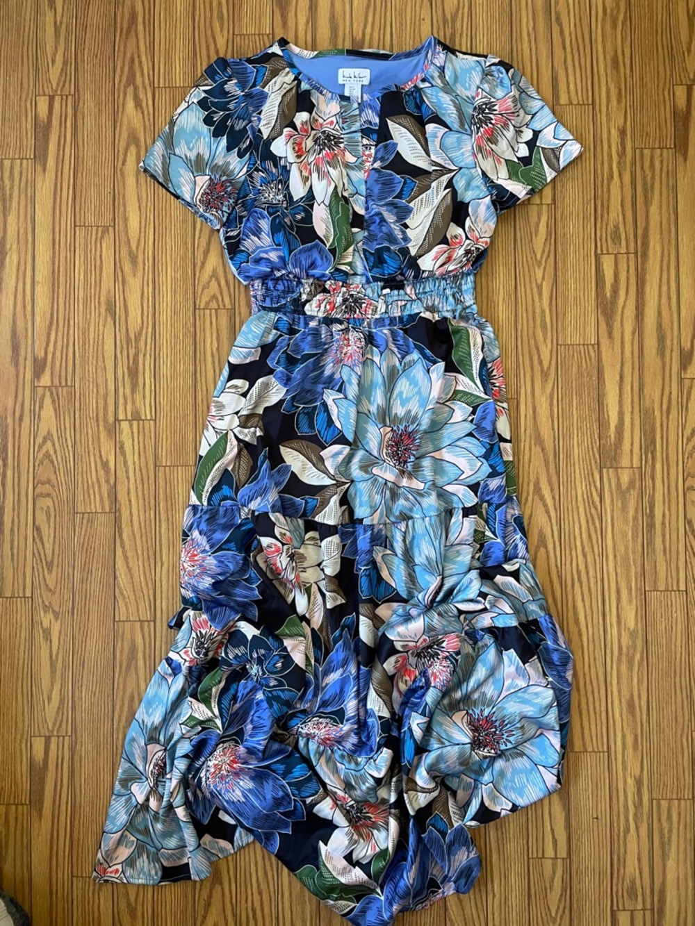 Nicole Miller floral satin maxi spring semi formal garden party dress size S